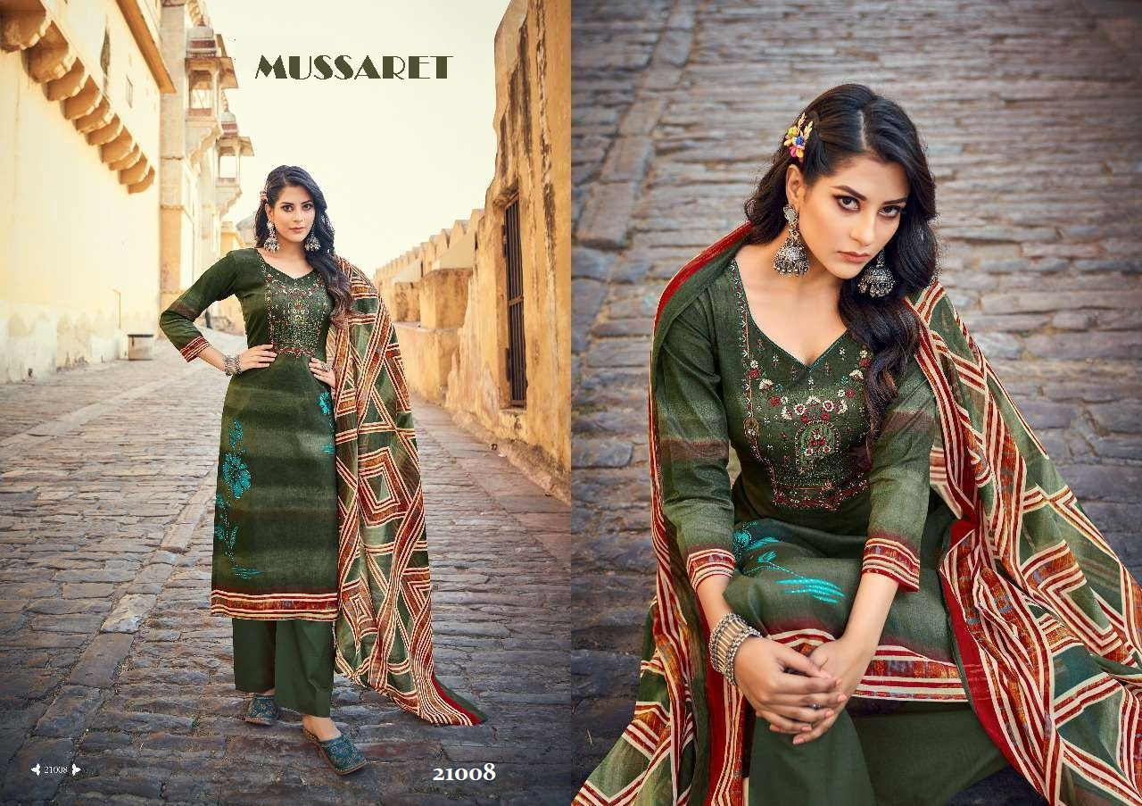 Mussaret Pakistani Designer Pure Cambric Cotton Embroidered Suit