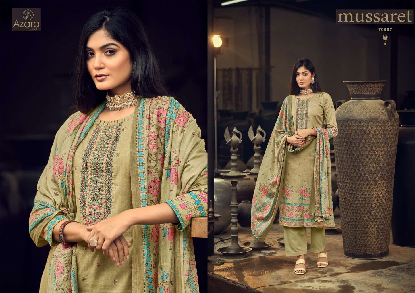 Mussaret Pakistani Designer Pure Lawn Cotton Embroidered Suit