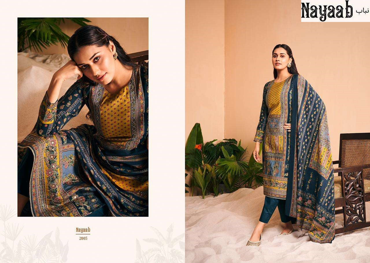 Nayaab Pakistani Designer Pure Viscose Muslin Embroidered Suit