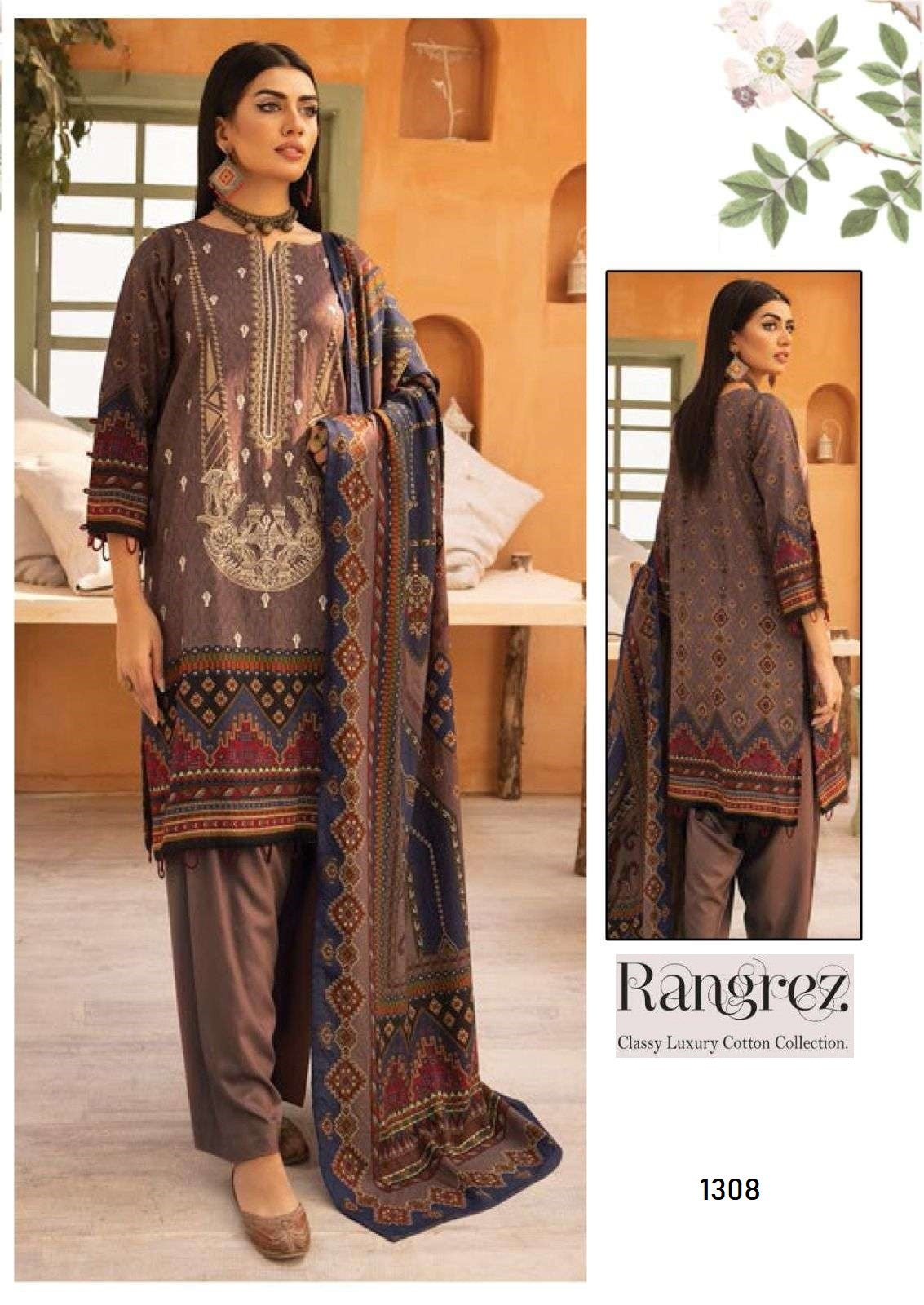 Rangrez Pakistani Designer Pure Lawn Cotton Printed Suit
