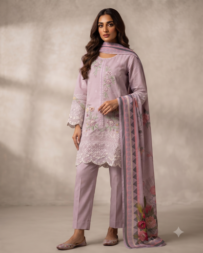 Al Khusbu Pakistani Designer Luxury Embroidered Pure Cotton Lawn Suit