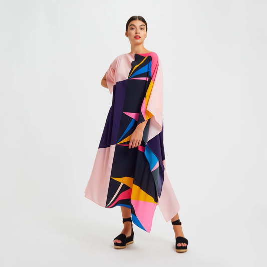Women’s Boat Neck Style Printed Soft Silk Kaftan Islamic Wear