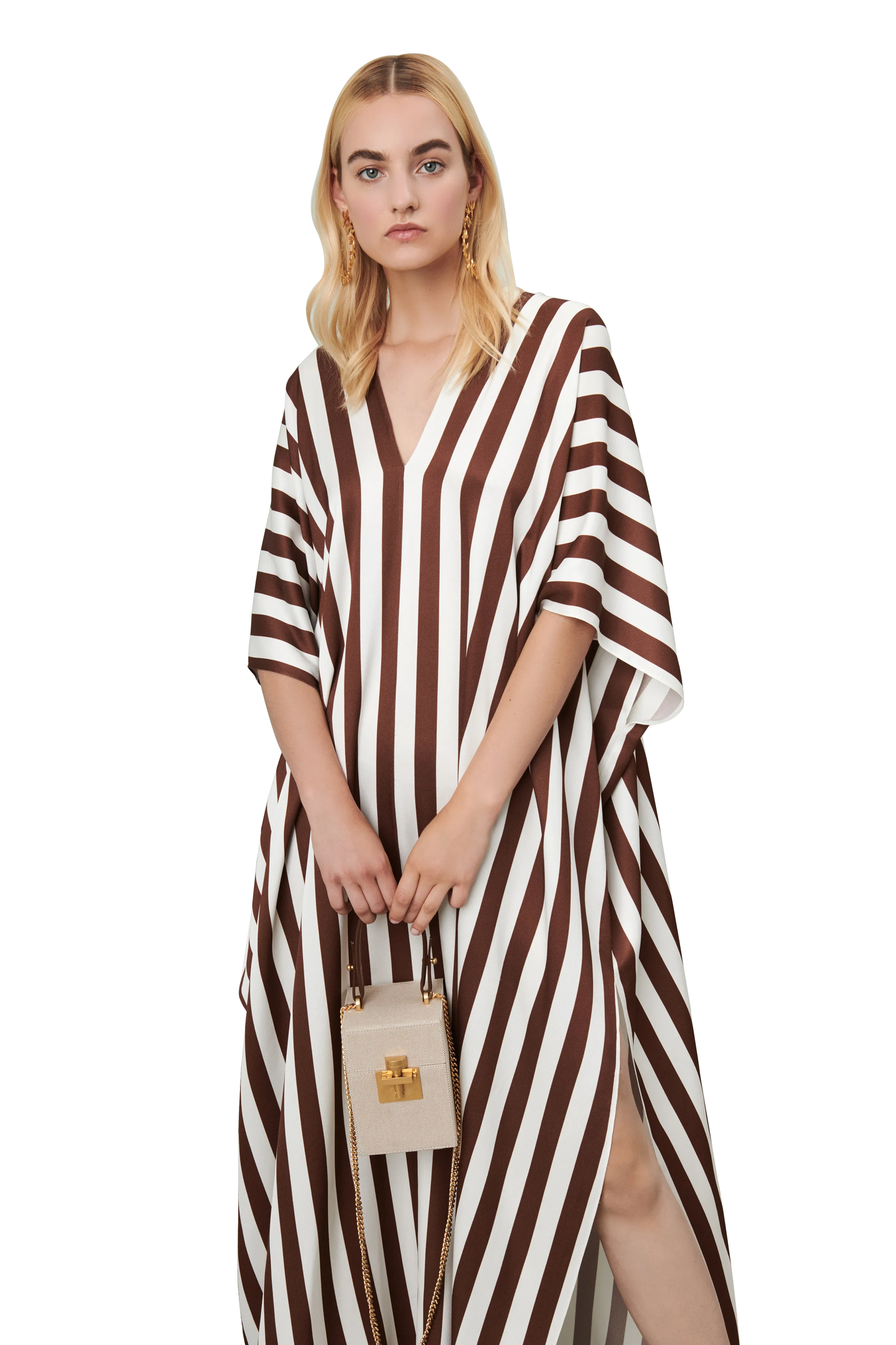 Striped Printed Ankle Length Daily Wear Satin Silk Kaftan For Women