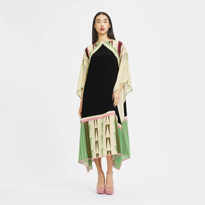 Calf Length Boat Neck Style Casual Wear Women’s Soft Silk Printed Kaftan