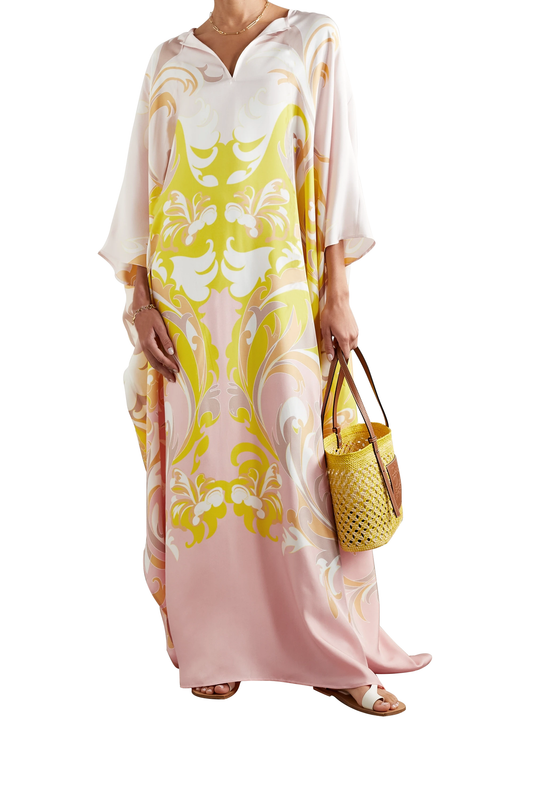 Style Printed Satin Silk Casual Wear Kaftan For Women