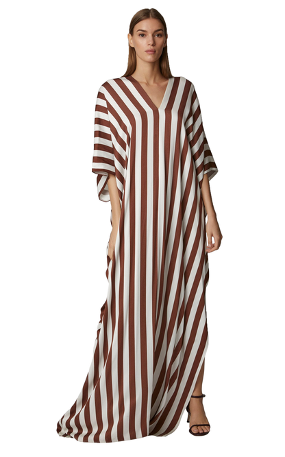 Striped Printed Ankle Length Daily Wear Satin Silk Kaftan For Women