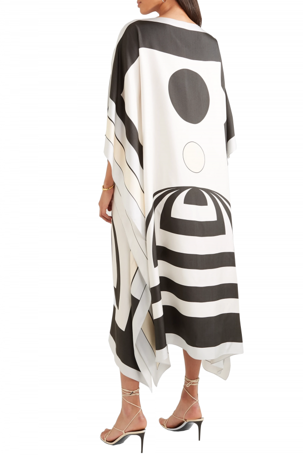 Black & White Printed Soft Silk Kaftan For Women Modest Wear