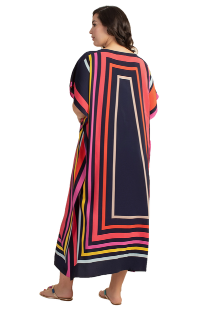 Calf Length Boat Neck Style Women Satin Silk Modest Wear Printed Kaftan