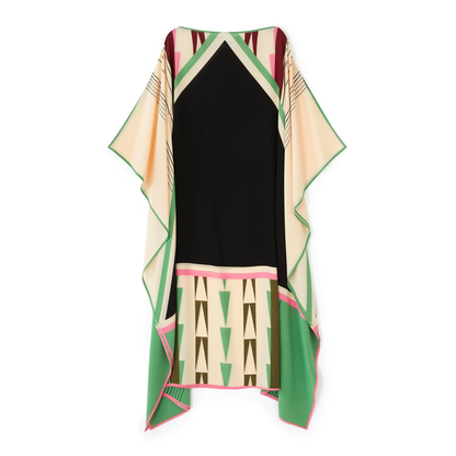 Calf Length Boat Neck Style Casual Wear Women’s Soft Silk Printed Kaftan