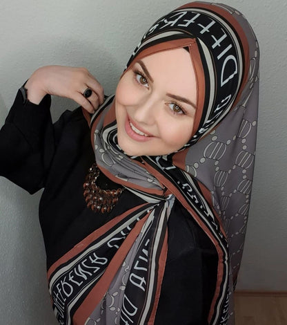 Printed Satin Silk Square Hijab Mustard