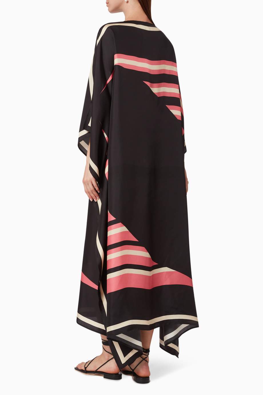 Women Digital Casual Wear Printed Striped Pattern Crepe Kaftan
