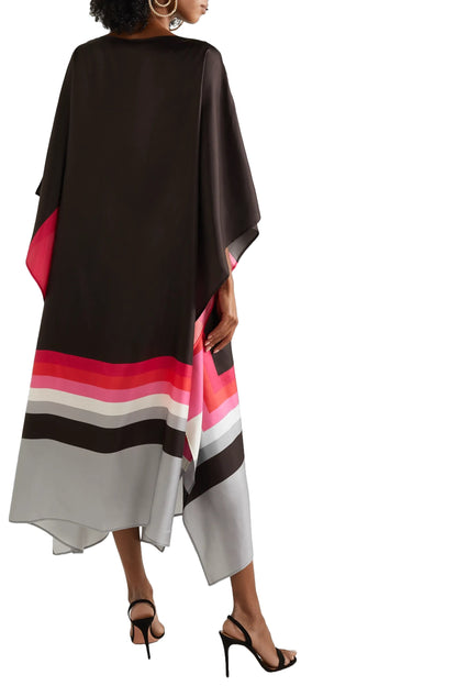 Calf Length Women Printed Casual Wear Satin Silk Tunic Kaftan