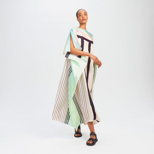 Casual Wear Printed Stripped Pattern Style Satin Silk Kaftan