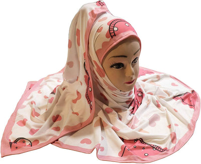 White-Pink Heart Shape Digital Printed Hijab - AliShaif